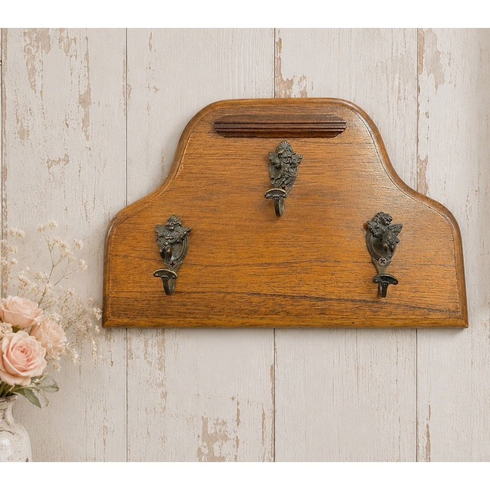 Vintage Brass Cherub Coat Rack 3 Hook Musical Angel Hanger Hollywood Regency 12"